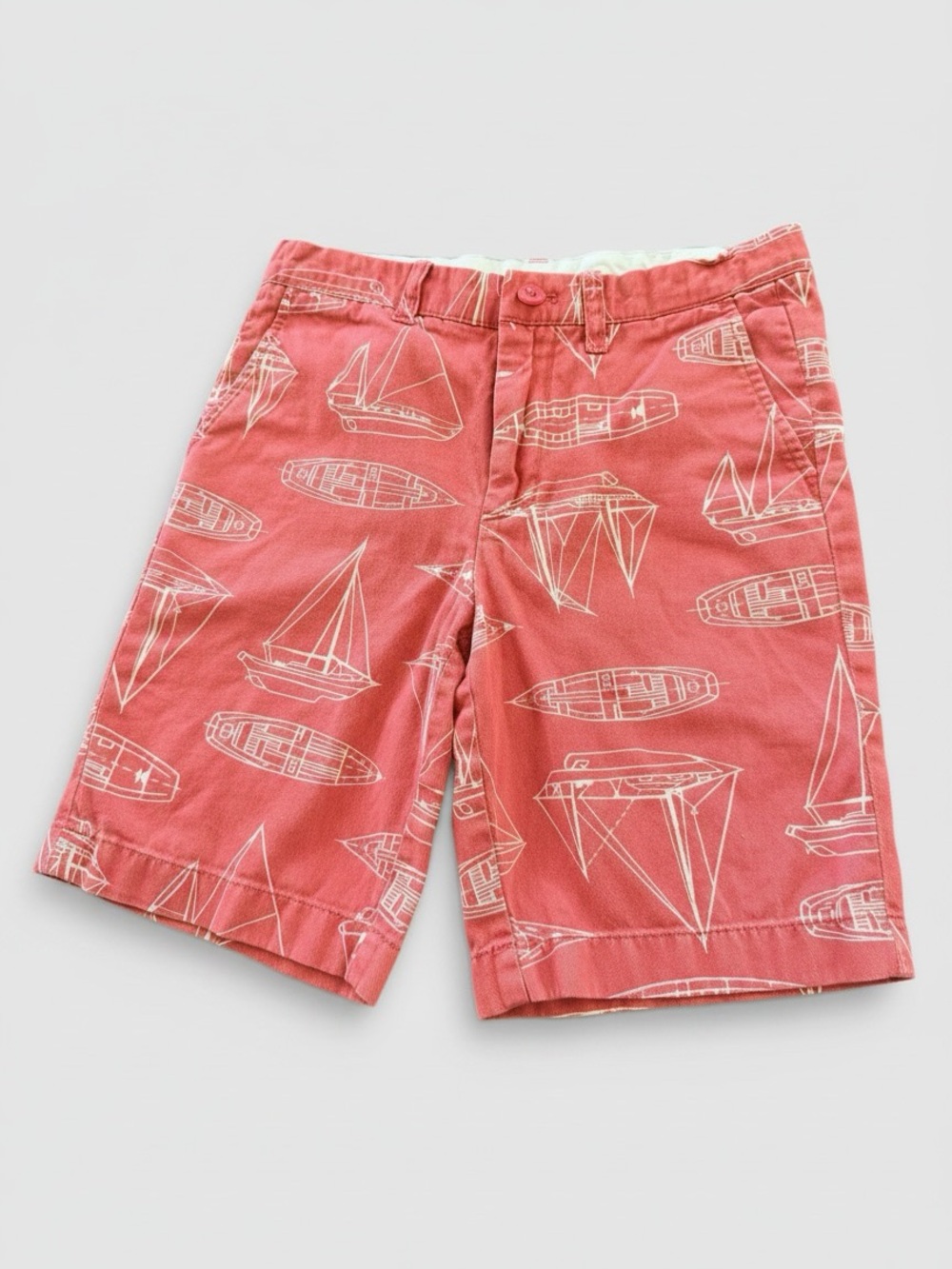 Crewcuts J.Crew Boys Size 8 Coral Sailboat Print Chino Shorts Cotton Preppy